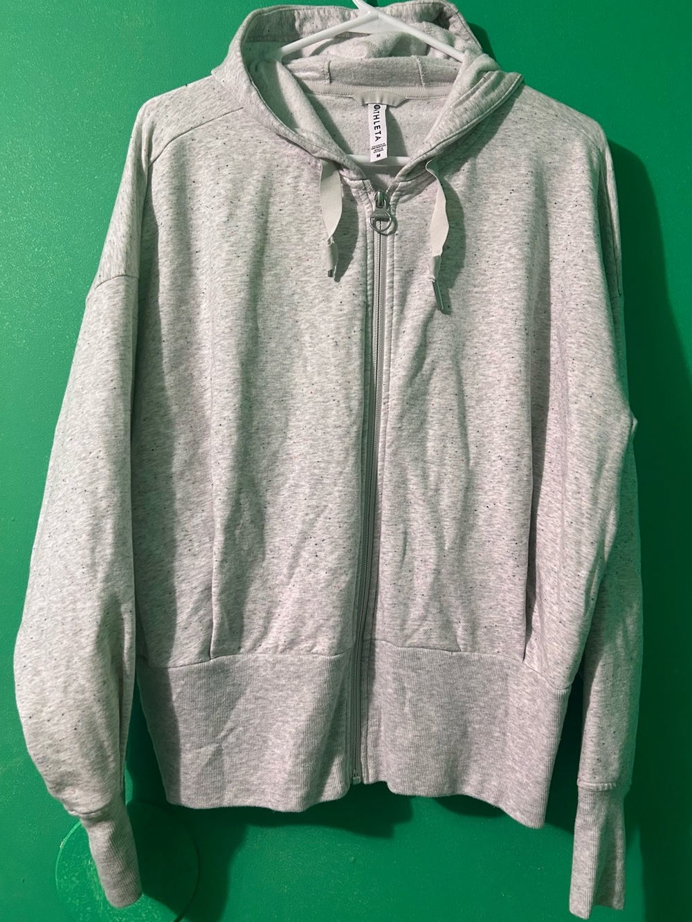 Women’s Athleta confetti Light Gray Full-Zip Hooded Utility Jacket size medium